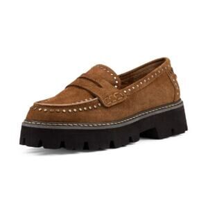 Donald Pliner Womens Massy Loafer US 5.5M EU 36 Brown Suede Studs NWOB